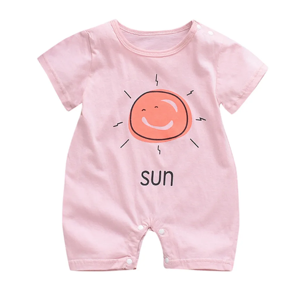 Одежда для малышей; ropa; Детский комбинезон для новорожденных; комбинезон с короткими рукавами для маленьких мальчиков и девочек; комбинезон с принтом солнца, облака, Луны - Цвет: Красный