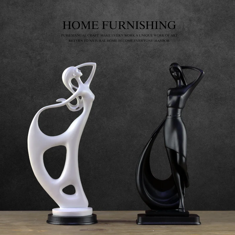 

black white creative resin Ballet Dancer people statue vintage home decor crafts room decoration objects girls lady figurines