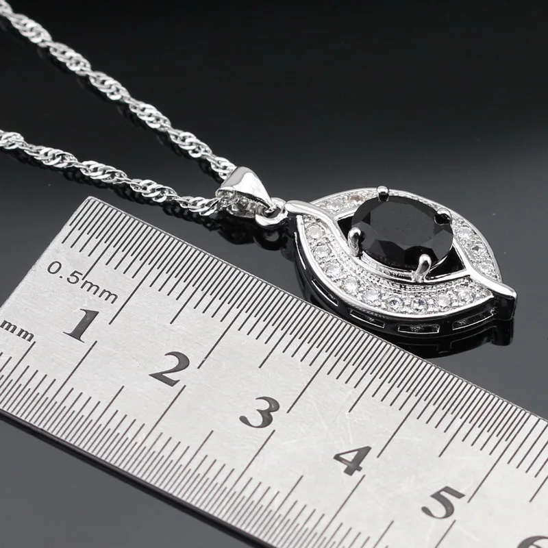 Женские наборы ювелирных изделий черные камни Белый CZ серебряный цвет серьги