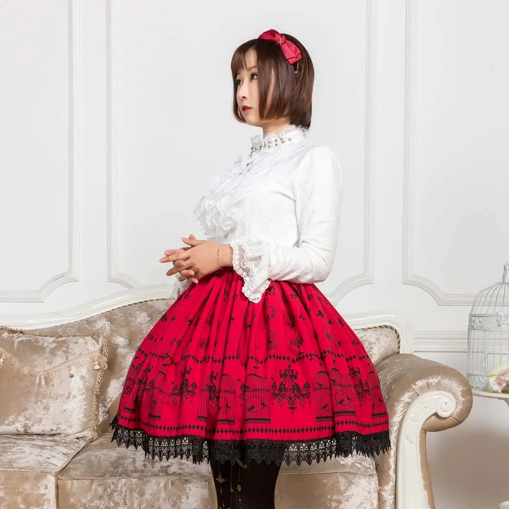 Милая Короткая юбка с принтом Мори для девочек темно-Красная клетка птицами на