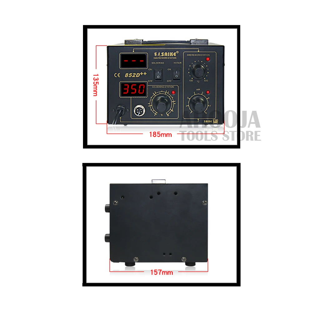 SAIKE 852D++ 2 в 1 двойной цифровой дисплей Тепловая пушка паяльная станция BGA SMD паяльная станция горячий воздушный пистолет паяльная станция