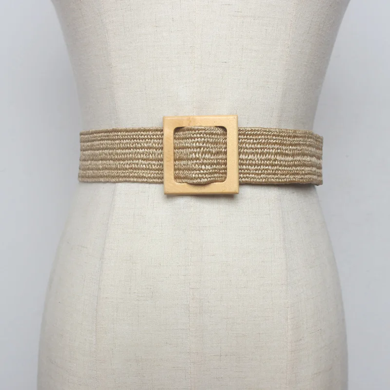 

Wax Rope Braiding Women Belt Square Buckle Skirt Belt Women's Vintage Knitted Bohemia Belt Female Elastic Braided Belt Black