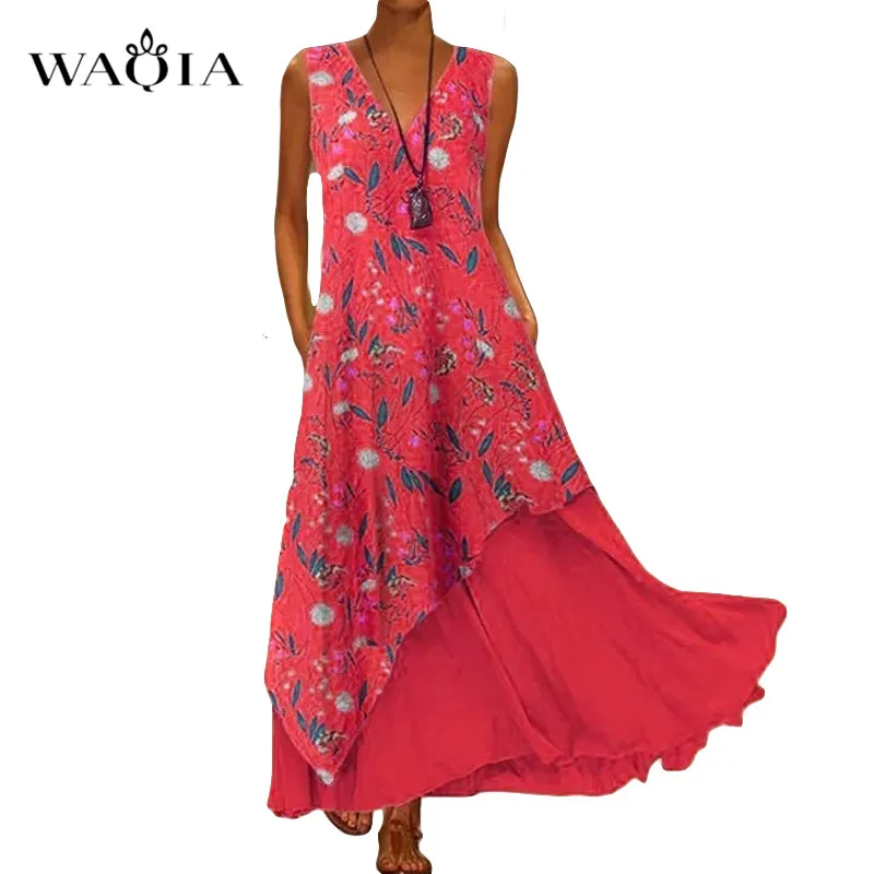 Boho женское Пляжное Платье макси с v образным вырезом и цветочным принтом лето 2019