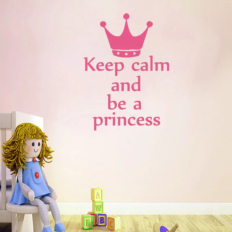 

ZOOYOO Keep Calm And Be A Princess Wall Sticker DIY Home Decor Vinyl Removable Crown Wall Decals For Girls Nursery Bedroom Decor