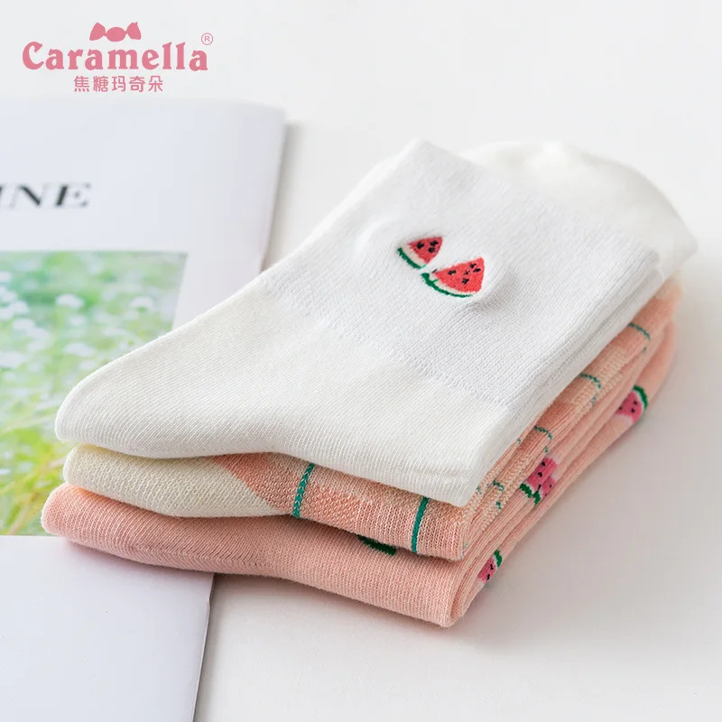 Caramella 2018 3 пары фруктовая вышивка арбуз хлопок милые рождественские теплые