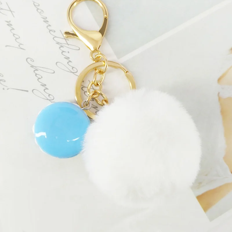Брелок с меховым помпоном макарон плюшевый шар брелки для ключей декоративные