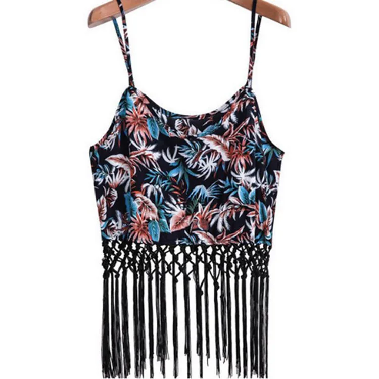Потрясающие модные Летний стиль Для женщин жилет майка с кисточками одежда