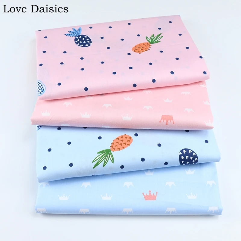 

100% Cotton Twill PINK BLUE Fruit Color Pineapple Navy Dots White Small Crown Fabrics for DIY Crib Bedding Sheet Handwork Decor