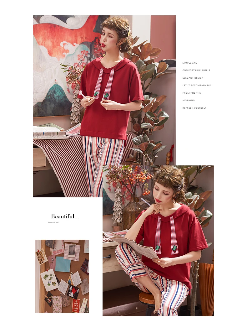 Пижамные комплекты для женщин летняя одежда для сна домашняя одежда для отдыха женская пижама с коротким рукавом из чистого хлопка С КАКТУСОМ пижама для девочек