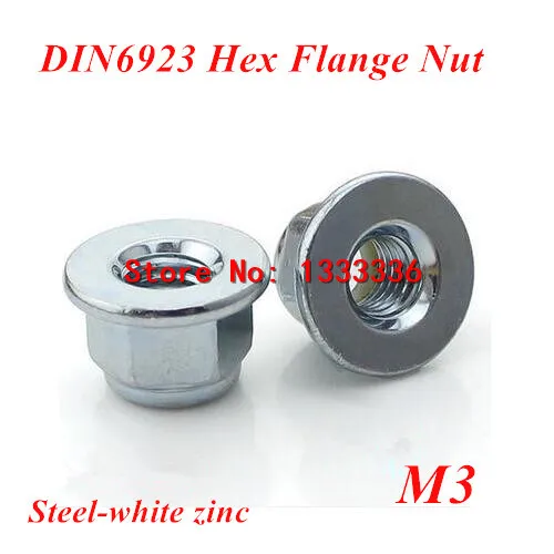 

100pcs M3 DIN6923 Hexagon Flange Nuts Nylon Insert Hex Nuts with Flange Carbon steel with zinc plated