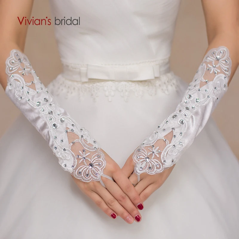 Vivian's Bridal 2018 модные свадебные перчатки с перламутровым кристаллом Свадебные