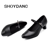 shoydanc women genuine leather dance shoes female teacher dance shoes black latin salsa ballroom party dance shoes mid heel