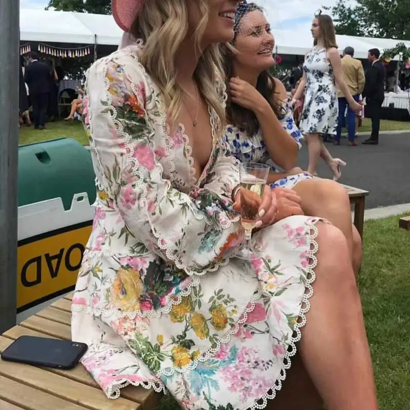 Boho Inspired Resorted 2019 HEATHERS FLOUNCE Summer DRESS V-neck Sleeves Women Party Dress Flared Scalloped Trim Vestidos | Женская