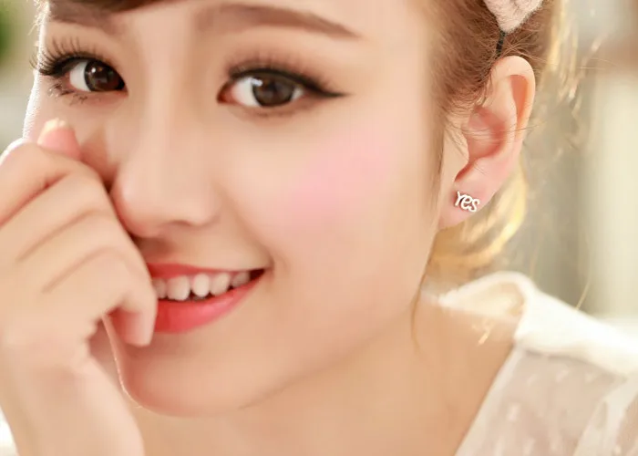 Simple Minimal 925 Sterling Silver Stud Earring For Girl Yes And No Asymmetric Earrings Mini Small Delicate Design | Украшения и