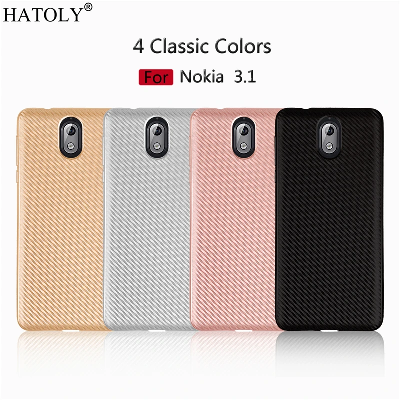 HATOLY для Fundas Nokia 3 1 чехол 2018 ультра-тонкий мягкий ТПУ углеродное волокно задняя