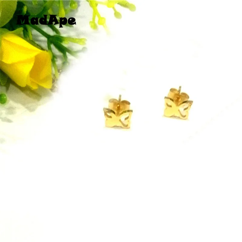 MadApe Cute Gold Color Butterfly Earrings Never Fade Stainless Steel Women Stud |