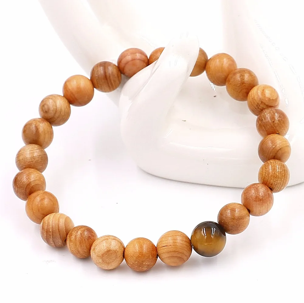 Новинка очаровательные бусины из натурального дерева с тигриным глазом браслет