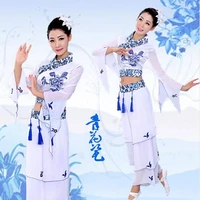 0105 blue and white porcelain costumes classical dance fan yangko dance costume guzheng flute performance national costume