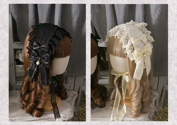 Принцесса на горошине ручной работы Винтаж кружева луки Hairband KC ленты Элегантный Лолита Сладкий День оголовье Головные уборы