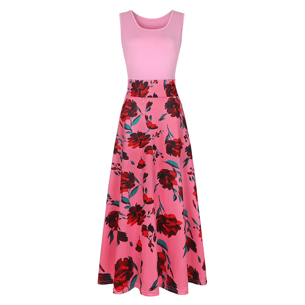 Женское платье без рукавов с цветочным принтом повседневный свободный сарафан