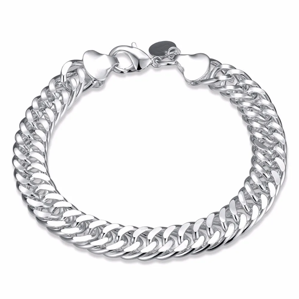 

Men's Fine Jewelry 10mm Wide 8'' 20cm Bracelet 925 stamp silver color Charm Link Chain Bracelet & Bangle Pulseiras De Prata