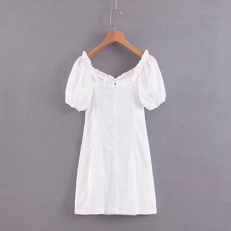 Женское кружевное платье Boho белое винтажное мини-платье с коротким рукавом и