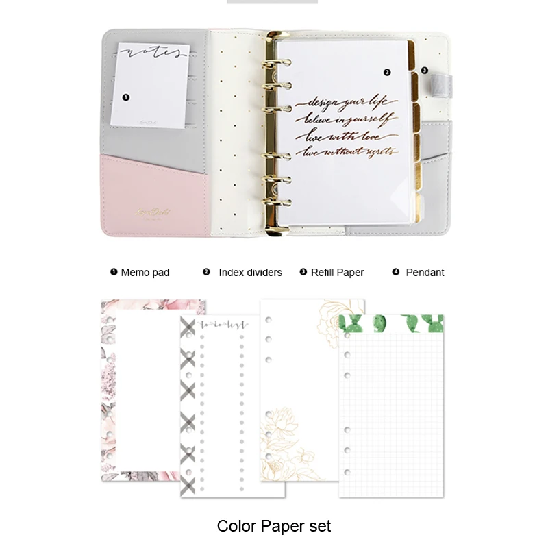 Pink color set Lovedoki Flouncing кожаный чехол блокнот А6 личные журналы для планирования журнал органайзера книжные школьные принадлежности креативные канцелярские принадлежности - Цвет: Pink color set