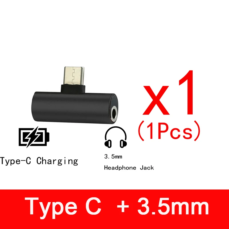 1pcs Black Двойные наушники 3,5 мм разъем тип c 2 в 1 аудио зарядное устройство для OnePlus 6T 7 Pro 7 P чехол аудио Chraging USB C кабель - Цвет: 1pcs Black