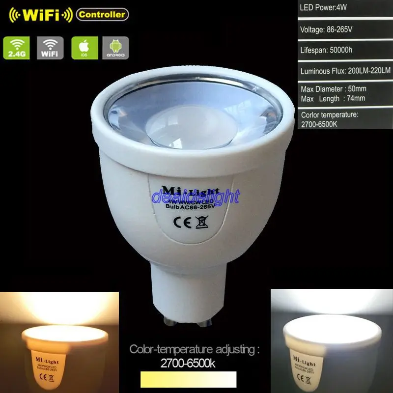 Светодиодная лампа Mi. Light 2 4G GU10 5 Вт CCT FUT011 двойной белый (холодный теплый белый) AC85