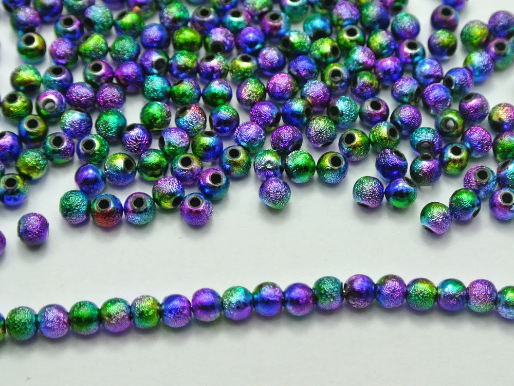 

1000 Peacock Multi-Color Stardust Acrylic Round Beads 4mm(0.16") Spacer Finding