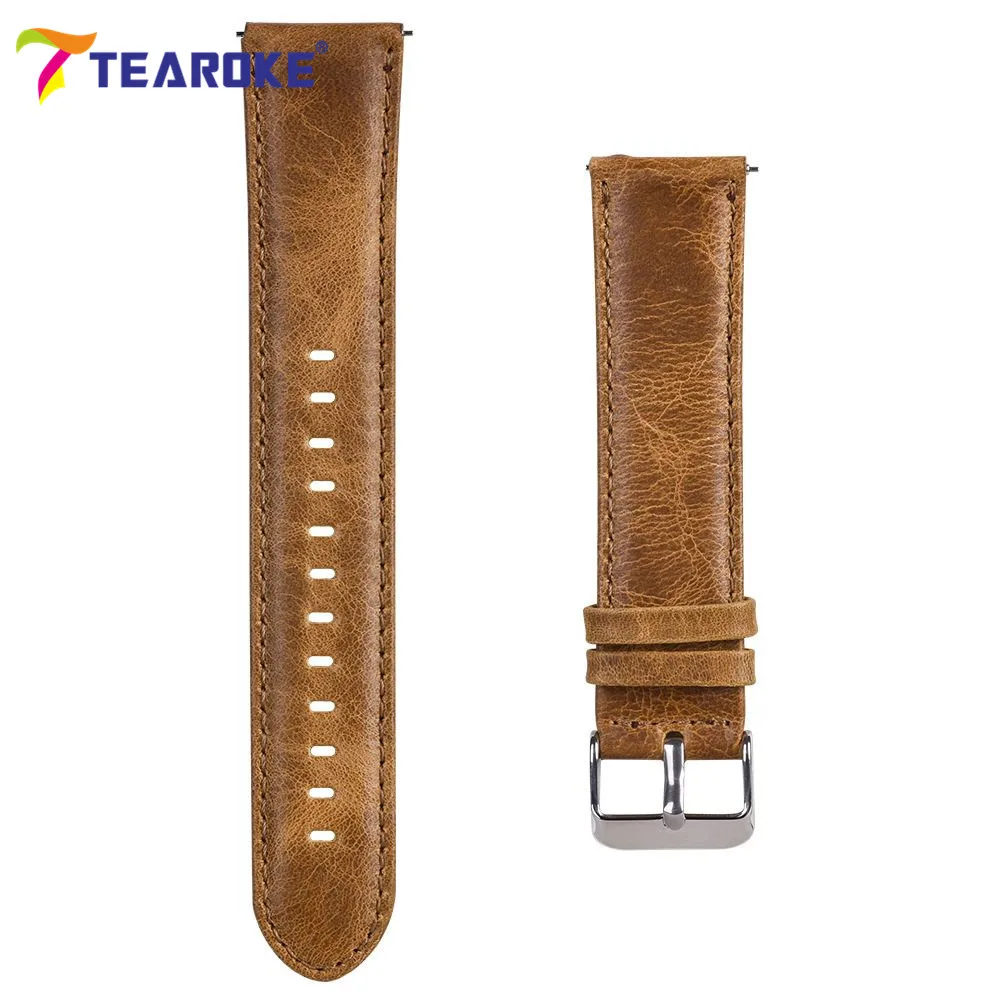 TEAROKE Crazy Horse Leather Watchband for Samsung Gear S2 S3 Classic Dark Brown Smart Watch Replacement Bracelet Band Strap
