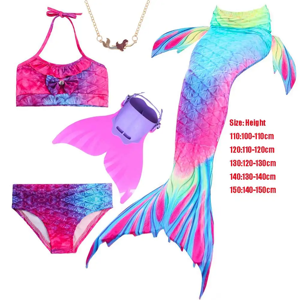 5pcs Swimsuit Set 1 Купальник с хвостом Русалочки для девочек; платье принцессы Ариэль; детский купальный костюм с хвостом русалки; нарядное платье для девочек; подарок на день рождения - Цвет: 5pcs Swimsuit Set 1