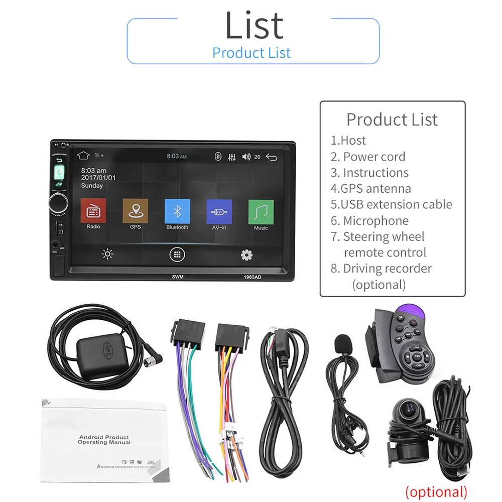 Автомагнитола 2Din Android/ISO двухстороннее Mirrorlink " Авторадио \ gps \ FM \ AM \ TF карта \ Wifi \ Bluetooth \ обратное изображение \ стерео управление аудио