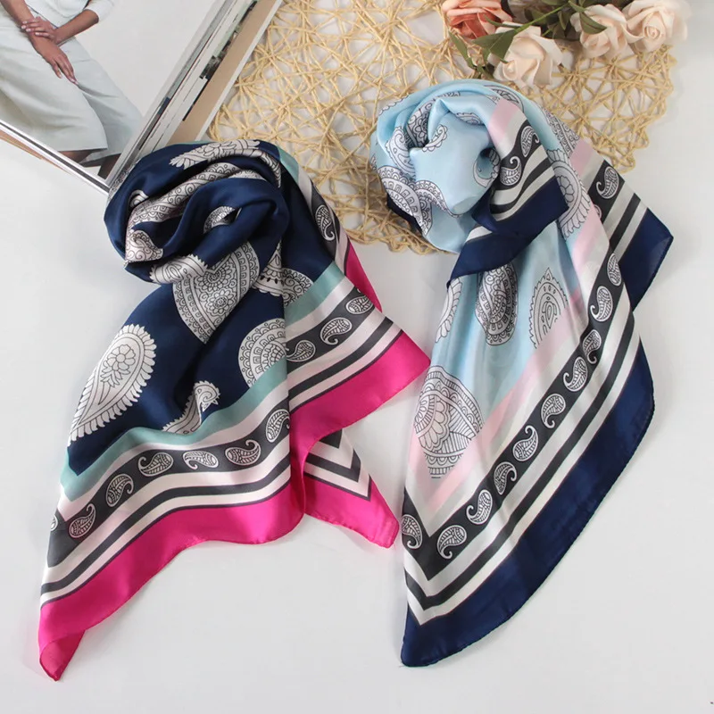 2 цвета модный квадратный шарф в стиле бохо для дам Шелковый платок с принтом
