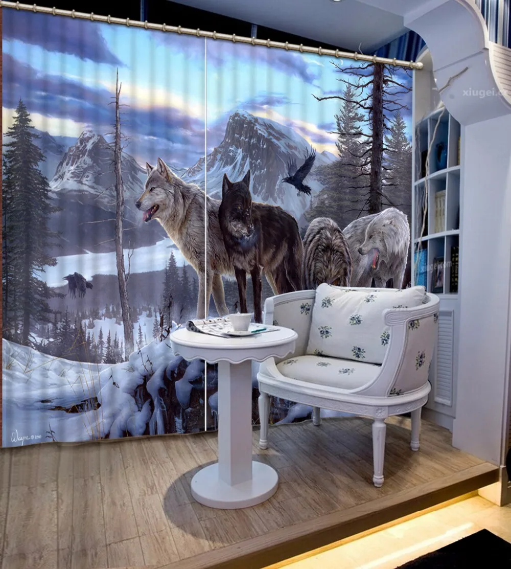 

Luxury 3D Blackout Curtain Beautiful Snow Mountain Scenic Wolves Curtain Living Room 3D Bathroom Curtain Custom Any Size Curtai