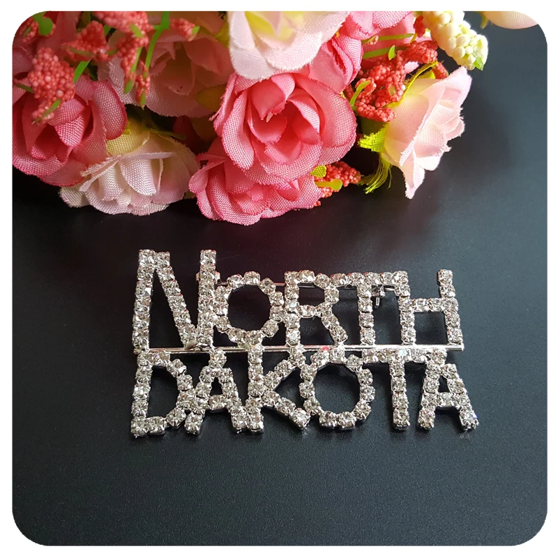 USA States Theme Gift Bling Rhinestone &quotNORTH DAKOTA&quot State Word Pin Crystal Brooch Jewelry | Brooches