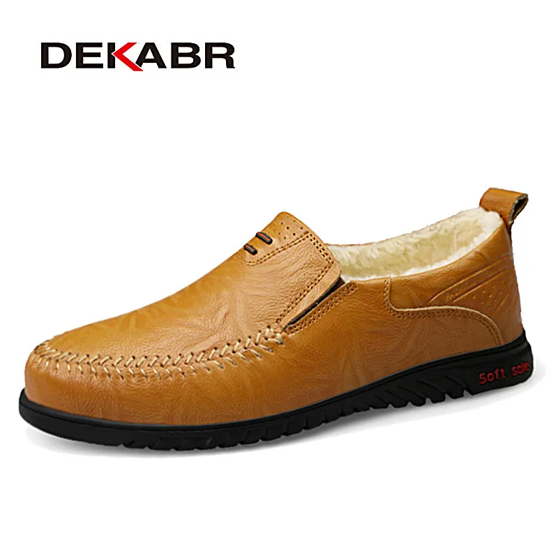 01 Fur Yellow Brown Мужские удобные туфли из натуральной кожи DEKABR, красно-коричневая повседневная обувь из натуральной кожи, слипоны без шнуровки, весна-осень - Цвет: 01 Fur Yellow Brown