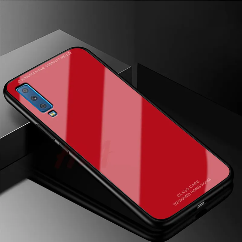 H& A роскошный стеклянный чехол для телефона для samsung Galaxy J4 J6 J8 Plus Мягкий силиконовый чехол для Galaxy A6 A7 A8 чехол для телефона - Цвет: Красный