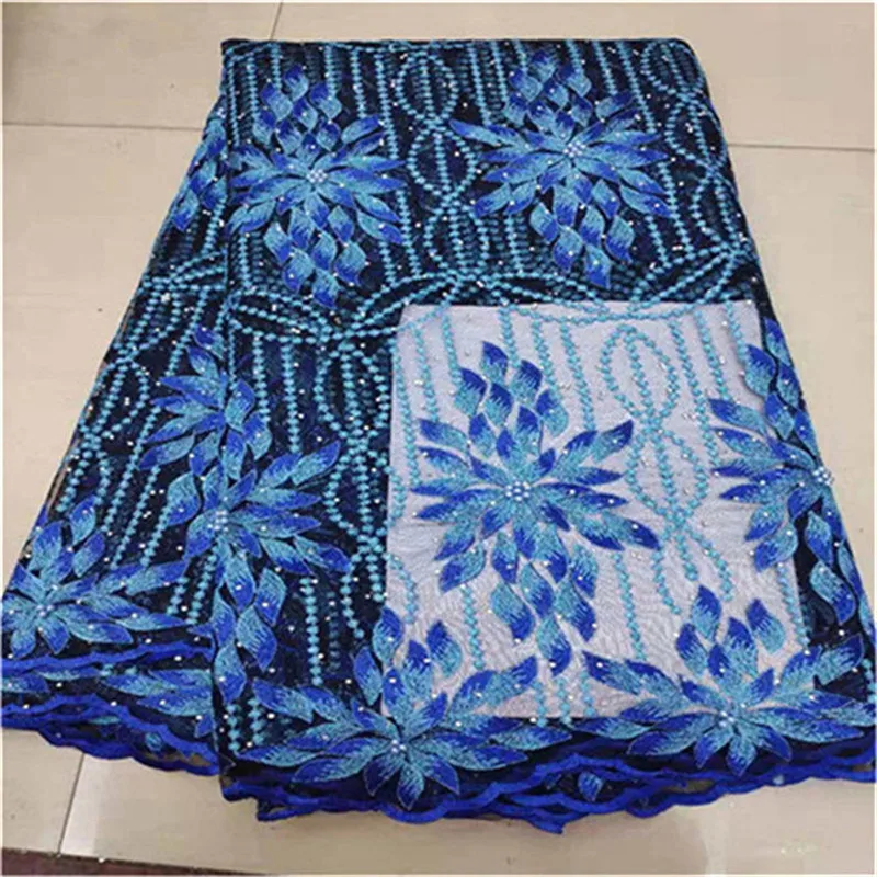 Новейшая нигерийская фатиновая кружевная ткань с бисером и стразами для