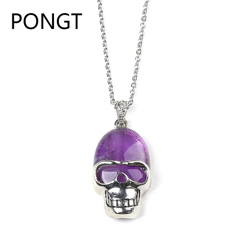 Женский кулон в виде головы черепа из натурального кварца с кристаллом |