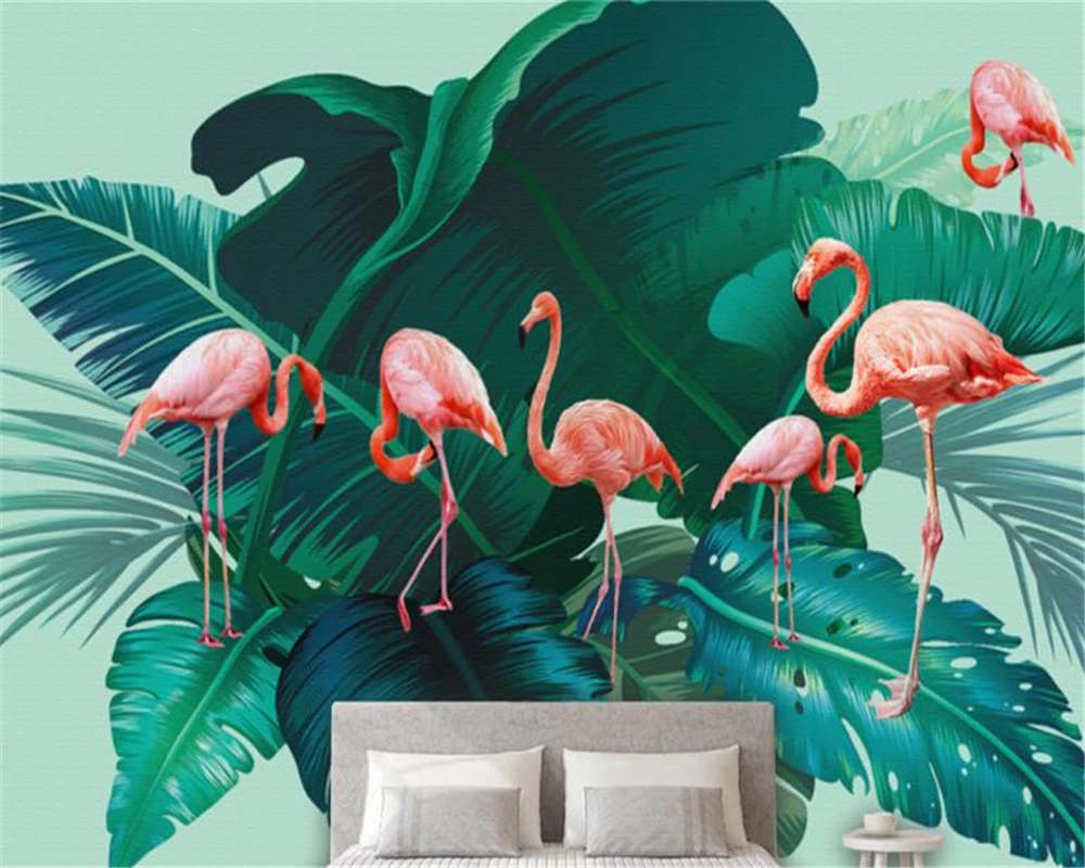 beibehang papier peint Nordic fresh and simple rainforest banana leaves flamingo pastoral background wallpapers for living room |