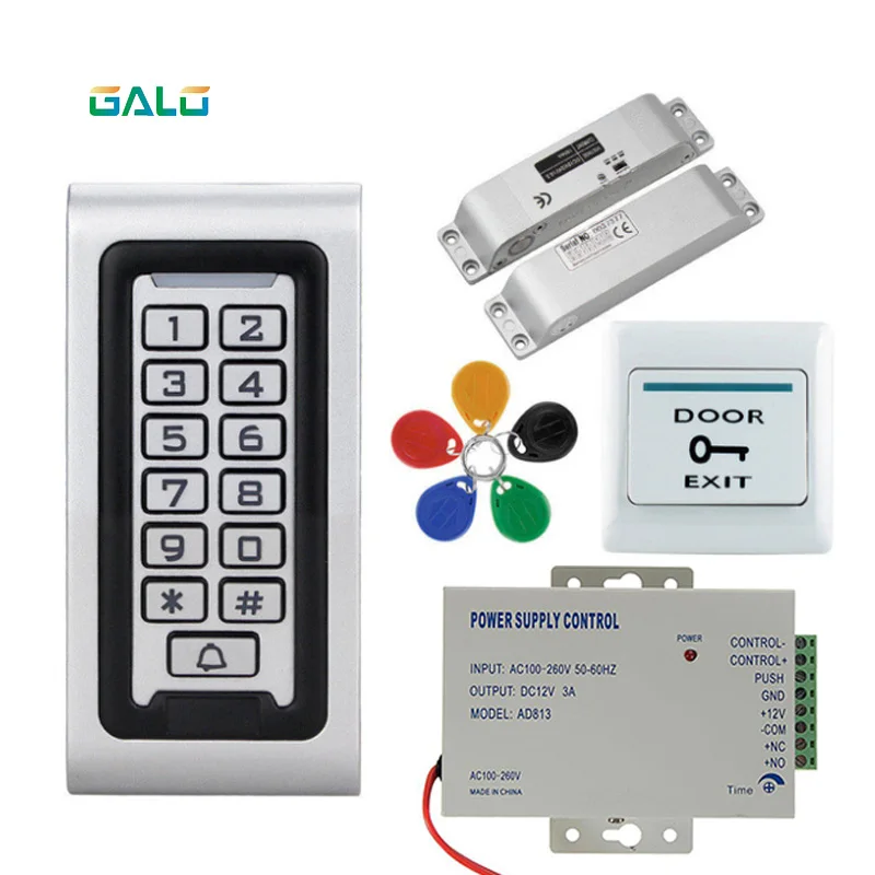 kit 3 Офисная система контроля доступа 125 кГц RFID Клавиатура металлическая доска+ Электрический замок+ дверной переключатель+ блок питания опционально - Цвет: kit 3