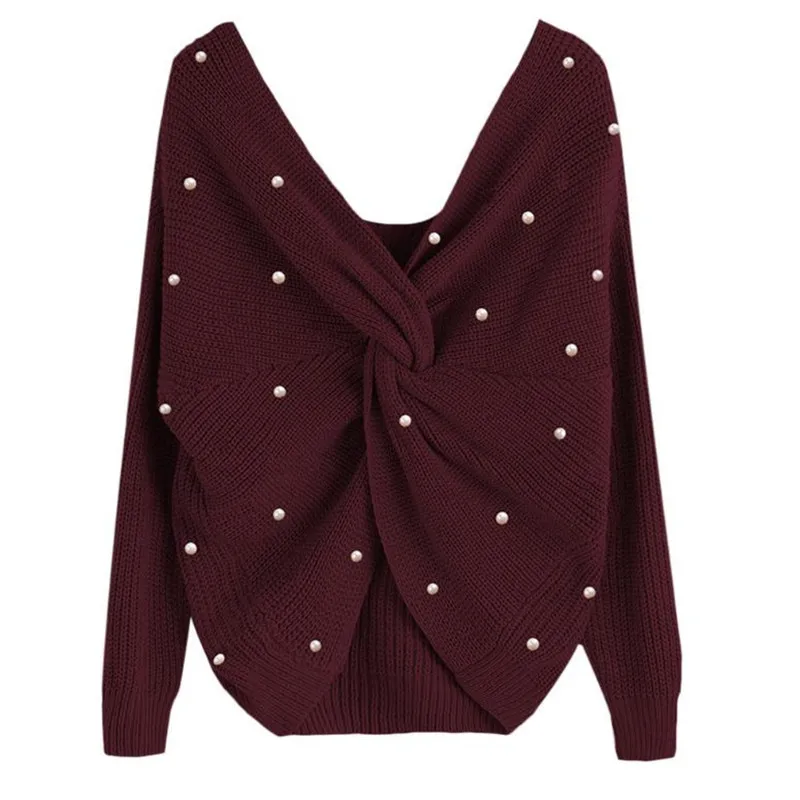 Свободный сексуальный пуловер с открытой спиной свитер Модный жакет для