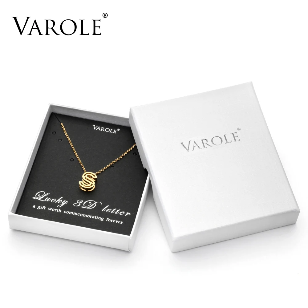 VAROLE 16 дюймов ожерелья-цепочки и подвески для женщин 3D матовая отделка A-Z БУКВЕННОЕ колье с буквами алфавита ювелирные изделия из нержавеющей стали с подарочной коробкой - Окраска металла: S with Box