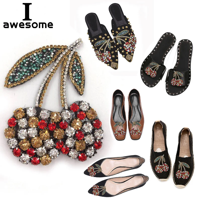 DIY Фрукты Вишня Стразы Свадебная обувь для вечеринки аксессуары высоких каблуков