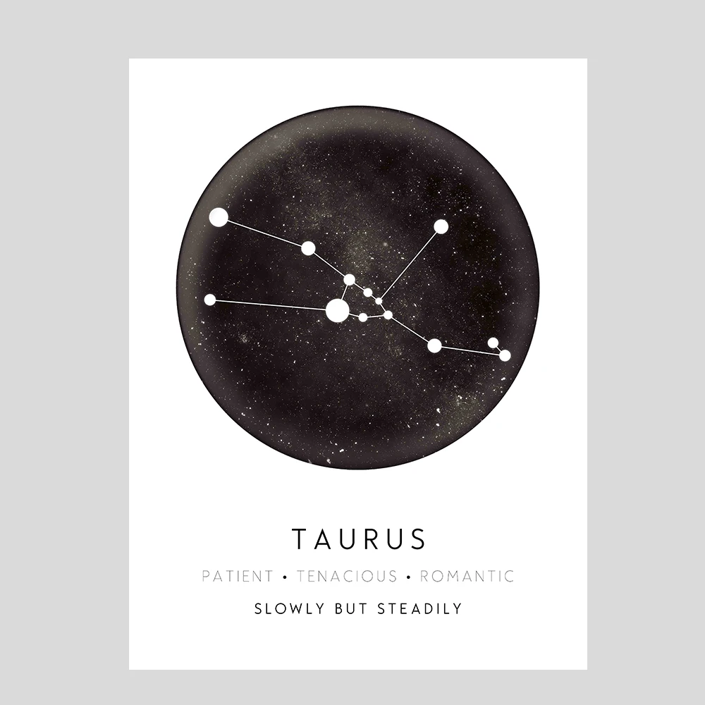 TAURUS LECHAO 12 созвездий плакат астрологический знак Печать Водонепроницаемый Холст Живопись Домашний декор для детей без рамы - Цвет: TAURUS