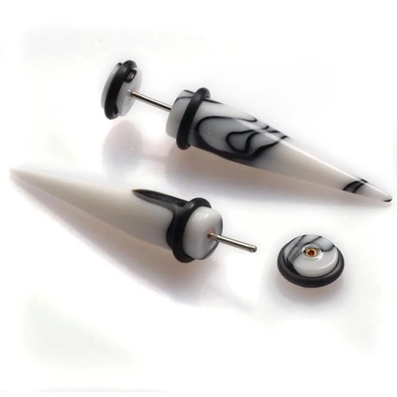 NEW 1 Pair Acrylic Taper Spike Fake Cheater Illusion Men Women Ear Stud Plugs Earrings Jewelry Gifts images - 6