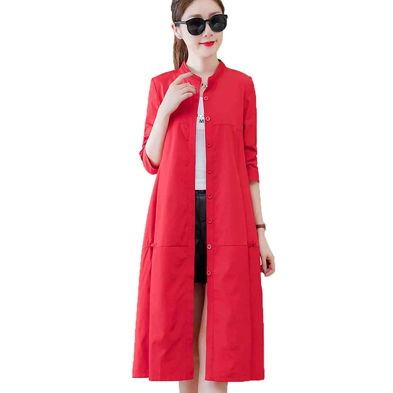 

Women Trench Coat 2019 Spring Autumn New Fashion Female Loose Long Thin Trench Office Lady Wind Solid color Outerwear Tops