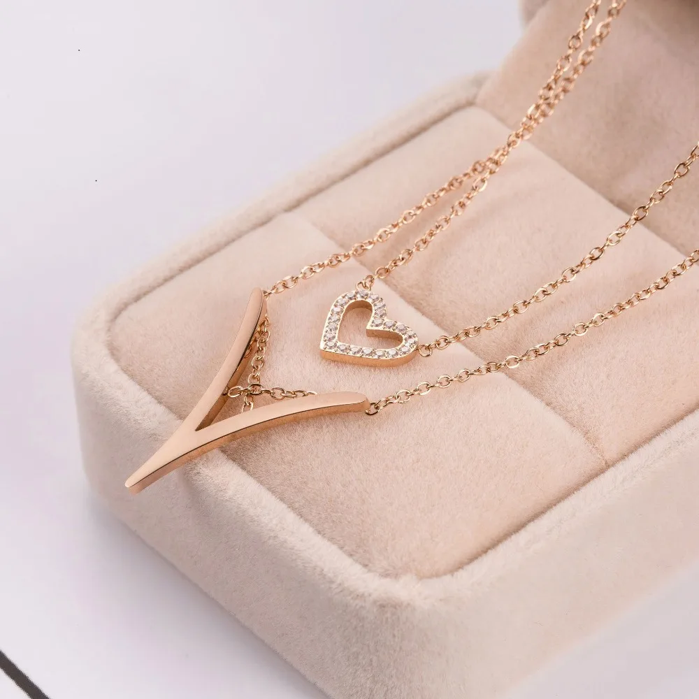 

MIARA.L hot sale v-shaped double layer necklace carved with titanium steel necklace wholesale for ladies