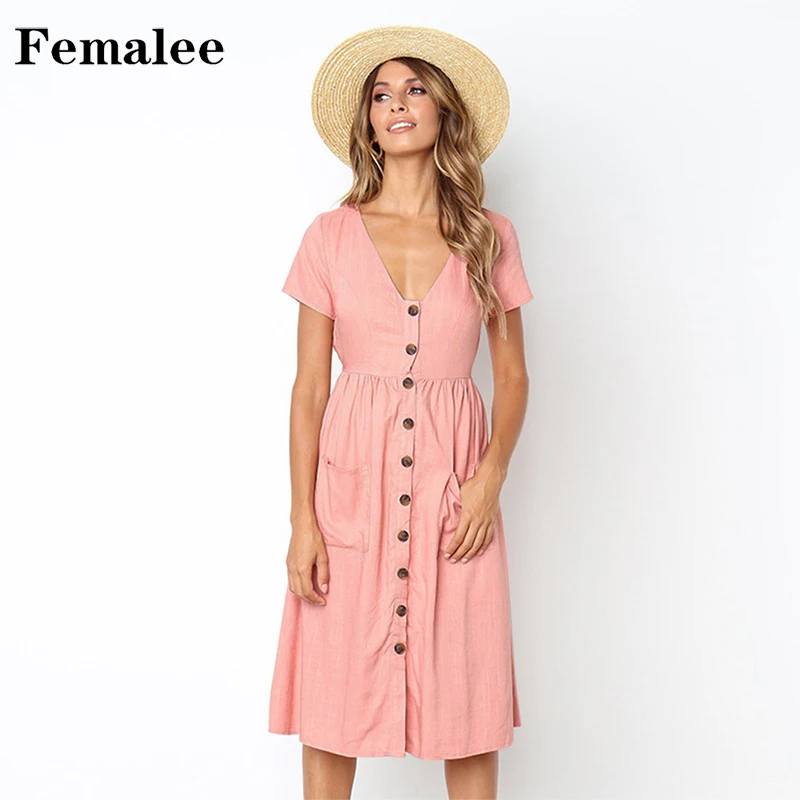 FEMALEE 2018 женское платье модные элегантные короткий рукав с v-образным вырезом